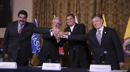 Maduro y Santos, y entre ellos Tabaré Vázquez y Rafael Correa