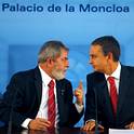 Brazil's President Lula da Silva talks with Spain's Prime Minister Zapatero in Madrid