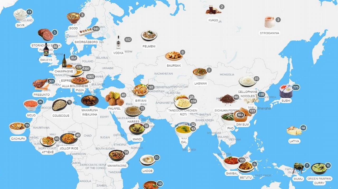 Кулинария карта. Карта гастрономического туризма в мире.
