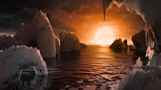 Recreaci&oacute;n hecha por la Nasa de la posible superficie de Trappist -1f